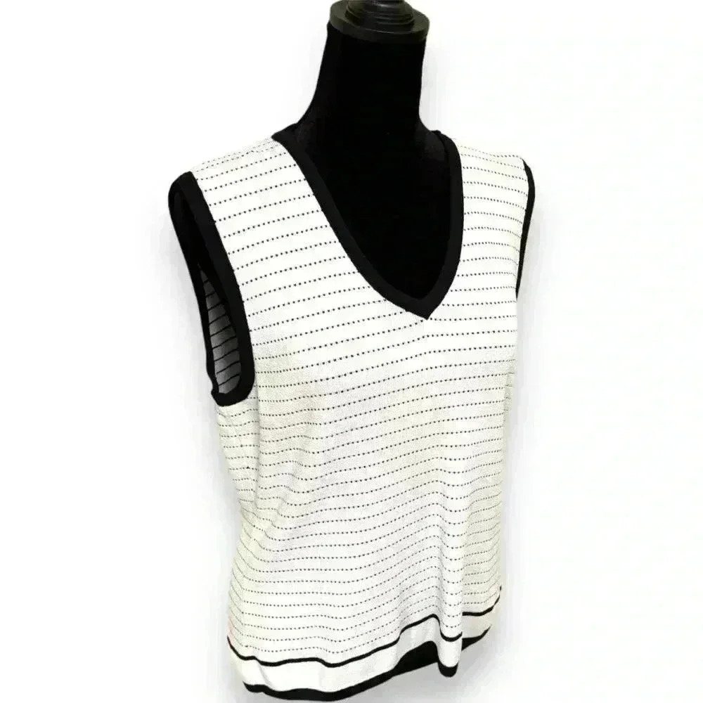 Jones New York V-Neck Lightweight Preppy Rib Knit Striped Sweater Vest Size Lg - Picture 5 of 11